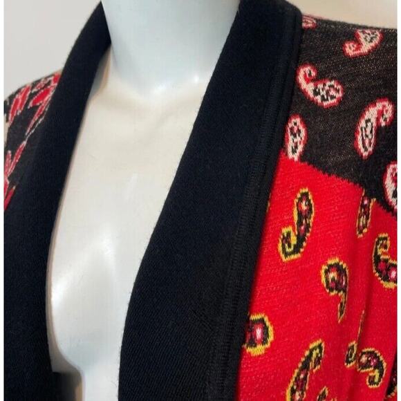 Alice + Olivia Cardigan Hester S RED BLACK Paisley Cheetah Patchwork Oversized - Picture 12 of 16